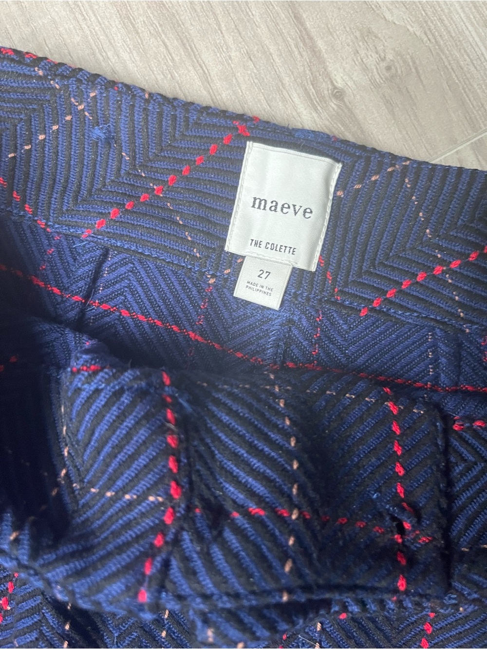 Maeve Navy Plaid Wide-Leg Pants with Red Windowpane - Picture 2 of 3